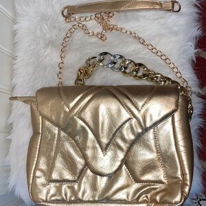 FAUX leather Designer inspired Puffy quilted gold purse